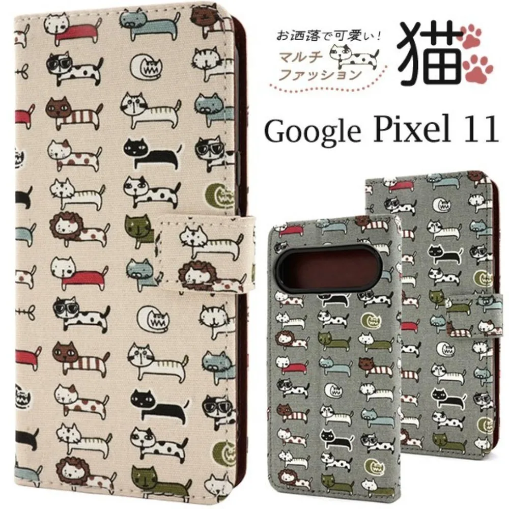 グレー Google Pixel 11 猫 手帳型ケース ねこちゃん アニマル