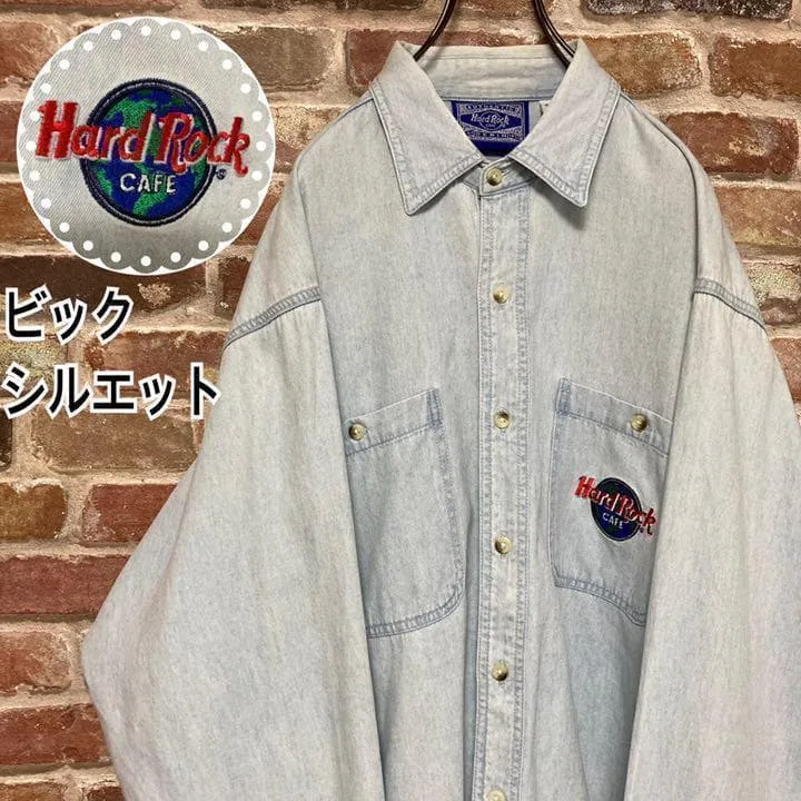 《激レア》ハードロックカフェ 刺繍ロゴ デニムシャツ ビックシルエット☆M