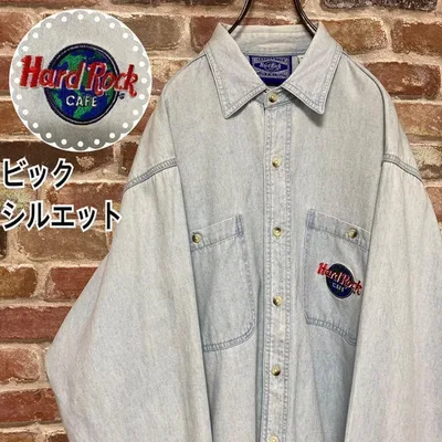 《激レア》ハードロックカフェ 刺繍ロゴ デニムシャツ ビックシルエット☆M