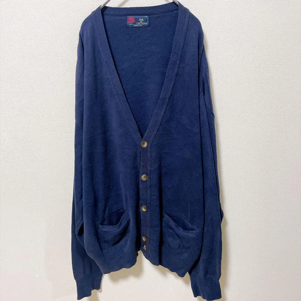 90'アイルオブコットン 【2XL】カーディガンVネックゆるダボヴィンテージ紺綿