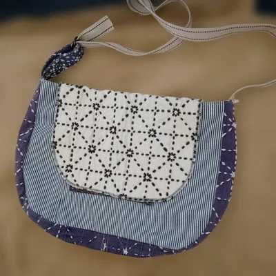 刺し子等のハンドメイドショルダーバッグ 和洋折衷