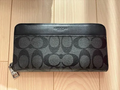 COACH コーチ 長財布 ラウンドファスナー シグネチャー ブラック 黒