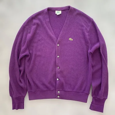 【美品】USA製 IZOD LACOSTE 刺繍カーディガン パープル ラコステ