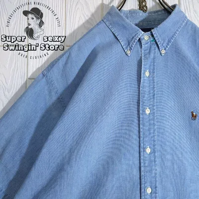 人気 ラルフローレン 半袖シャツ XL ブルー ボタンダウン ダンガリー 古着