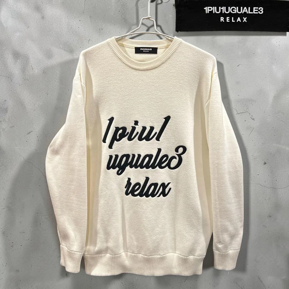"1PIU1UGUALE3 RELAX"ロゴ刺繍クルーネック長袖ニット XL