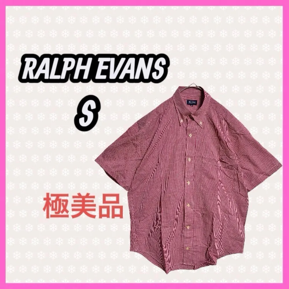 極美品 RALPH EVANS 半袖シャツ ギンガムチェック レッド コットン