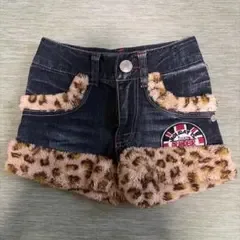 【美品】デニム ショートパンツ ヒョウ柄 110cm