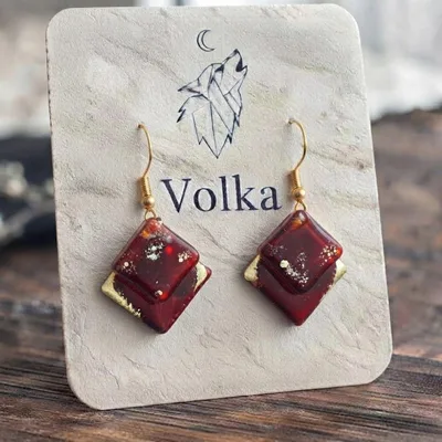 《№20》和菓子 狐火羊羹 ◆ ハンドメイド レジン ピアス レッド ゴールド