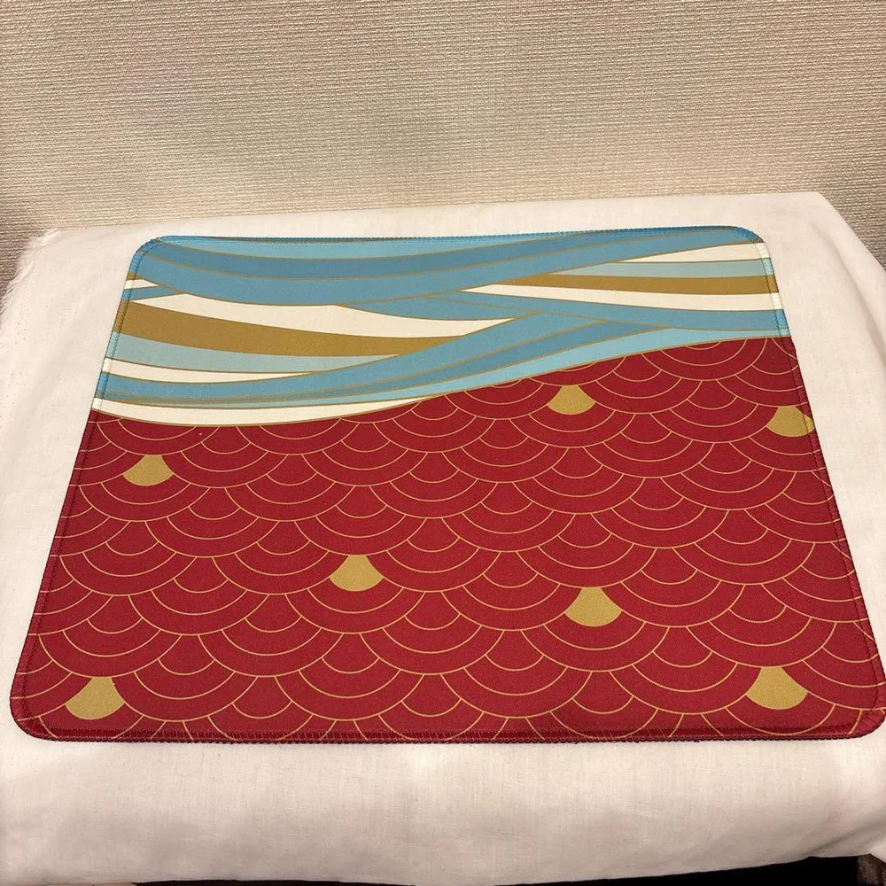 マウスパッド 34×28cm 和柄 青海波 富士山 波 赤 水色 和風 高級感
