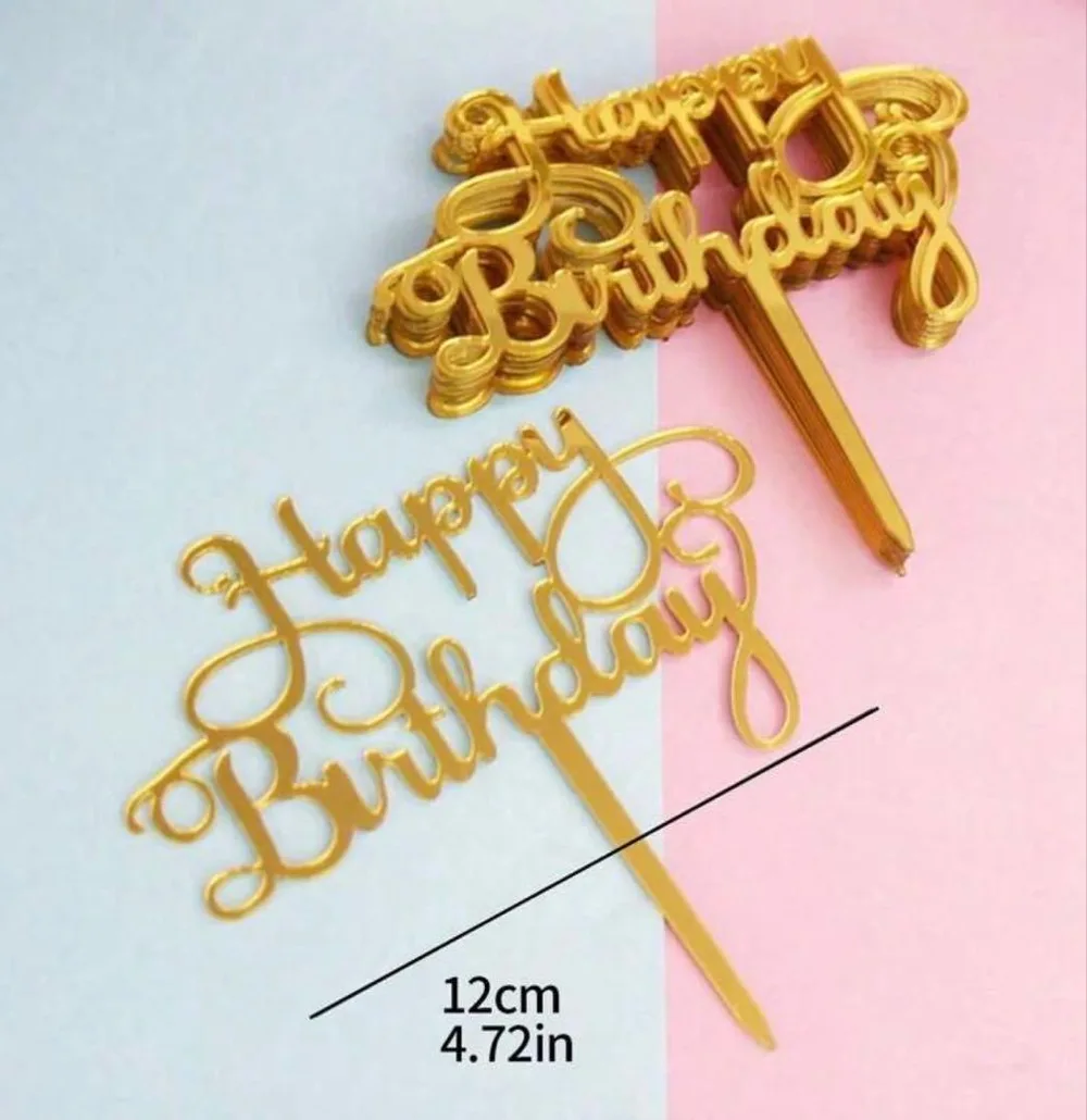 Happy Birthday ケーキトッパー ゴールド 12cm