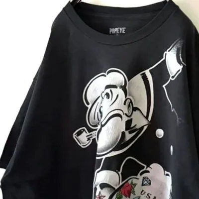 ポパイ POPEYE USA ダイヤモンド Tシャツ XL ブラック 黒 古着
