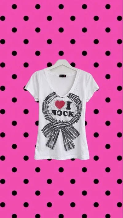 I LOVE ROCK プリント ♥Vネック Tシャツ ホワイト