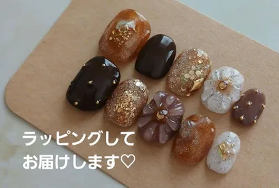 ハンドメイドネイルチップ ニュアンスフラワー