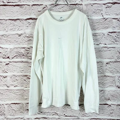p386 NIKE 長袖カットソー ホワイト 刺繍ロゴXL
