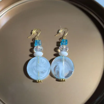 ハンドメイド ピアス マーブル模様 ブルー