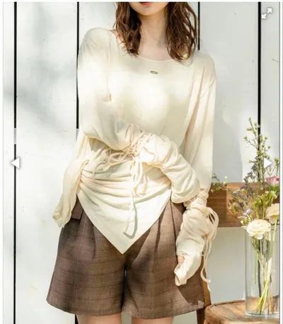 【mideal】ribbon long sleeve tops