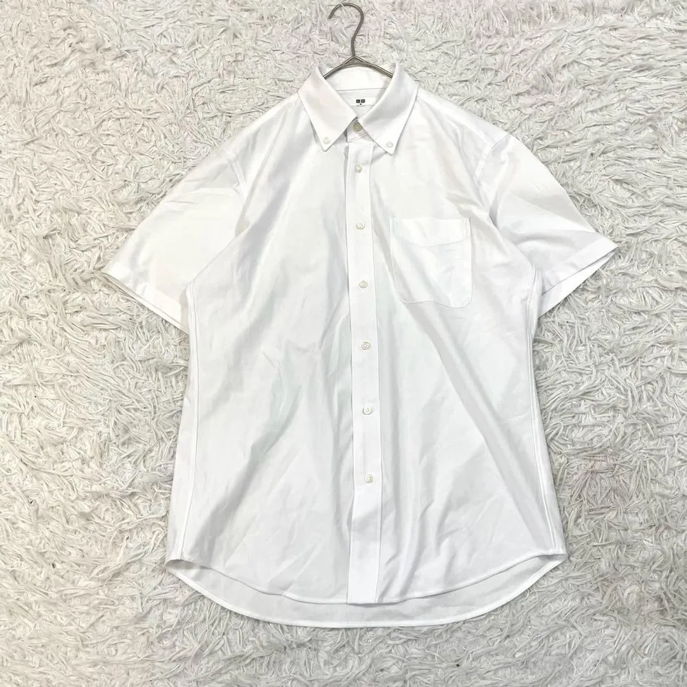 ユニクロ UNIQLO 半袖シャツ M ボタンダウン ホワイト メンズ 綿混
