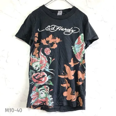エドハーディー スカル バタフライ Tシャツ 半袖 Y2K ロック 黒 S