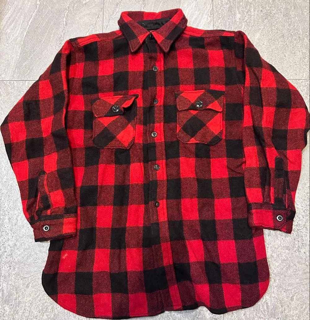 50s BRENT マチ付き ネルシャツ バッファローチェック ウール マチネル