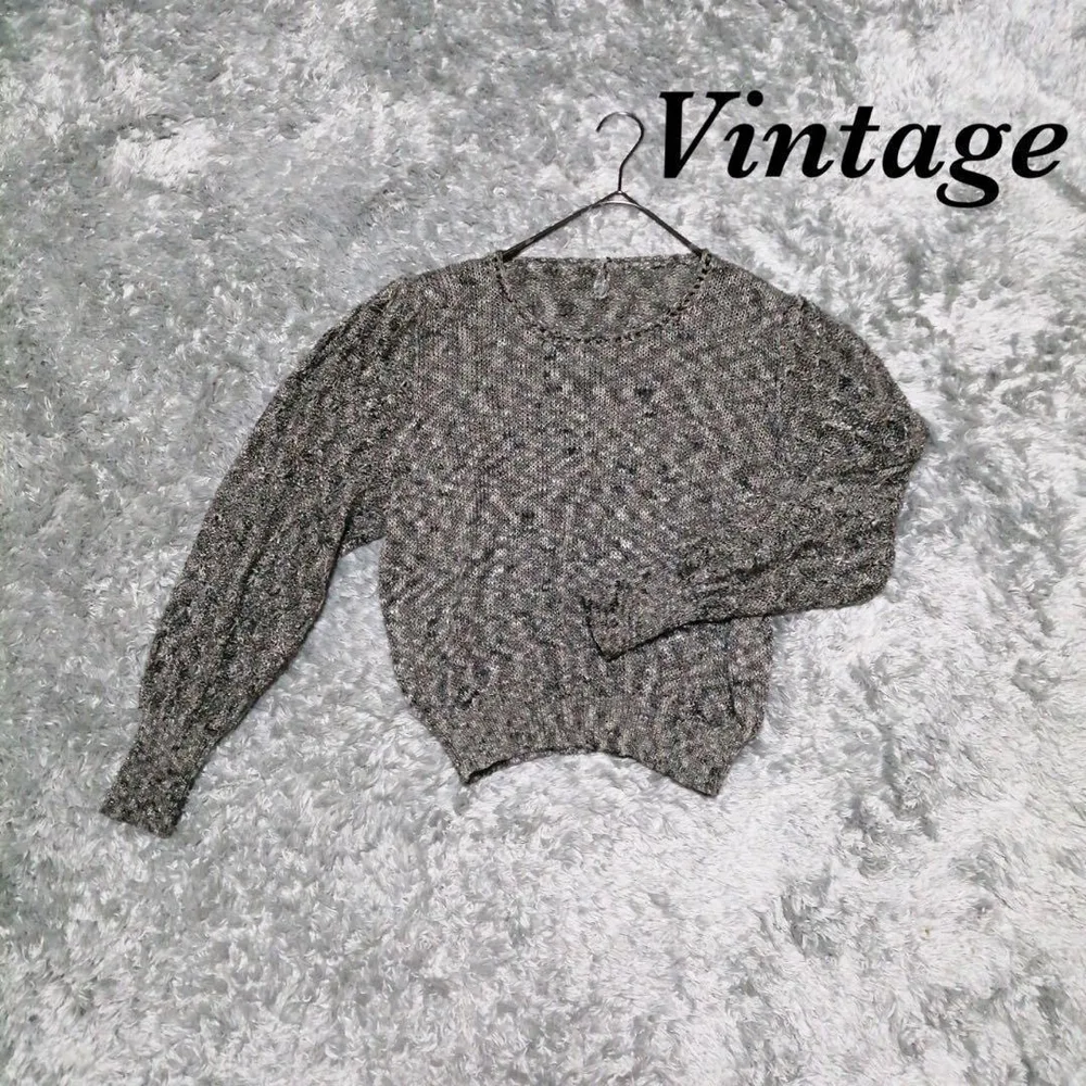Vintage ヴィンテージ 長袖ニット ラウンドネック ラメ入り カジュアル