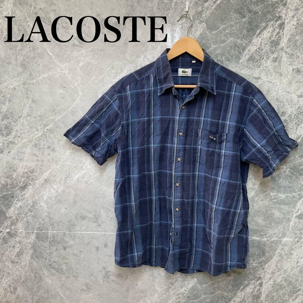 LACOSTE メンズ L ネイビー ポロシャツ 半袖 定番 人気 古着