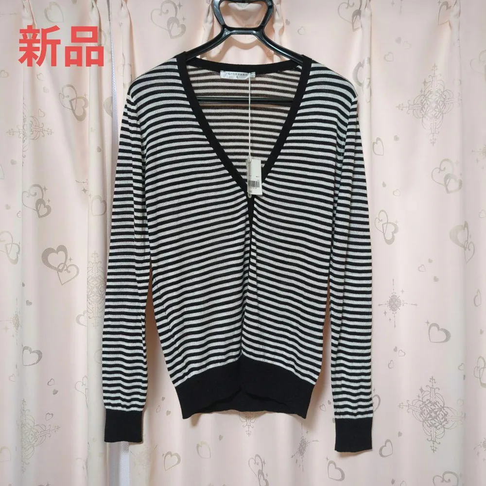 【新品】giordano ジョルダーノ カーディガン 薄手 L ボーダー