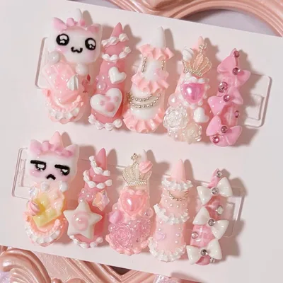現品 ネイルチップ 量産型 地雷系 平成女児 メイド ねこ 萌え ピンク