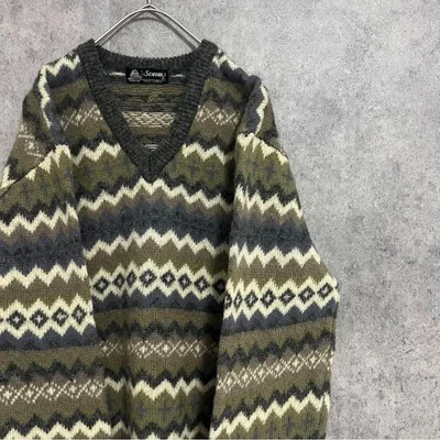 90s vintage 総柄ニット ウール メンズM 古着 個性派