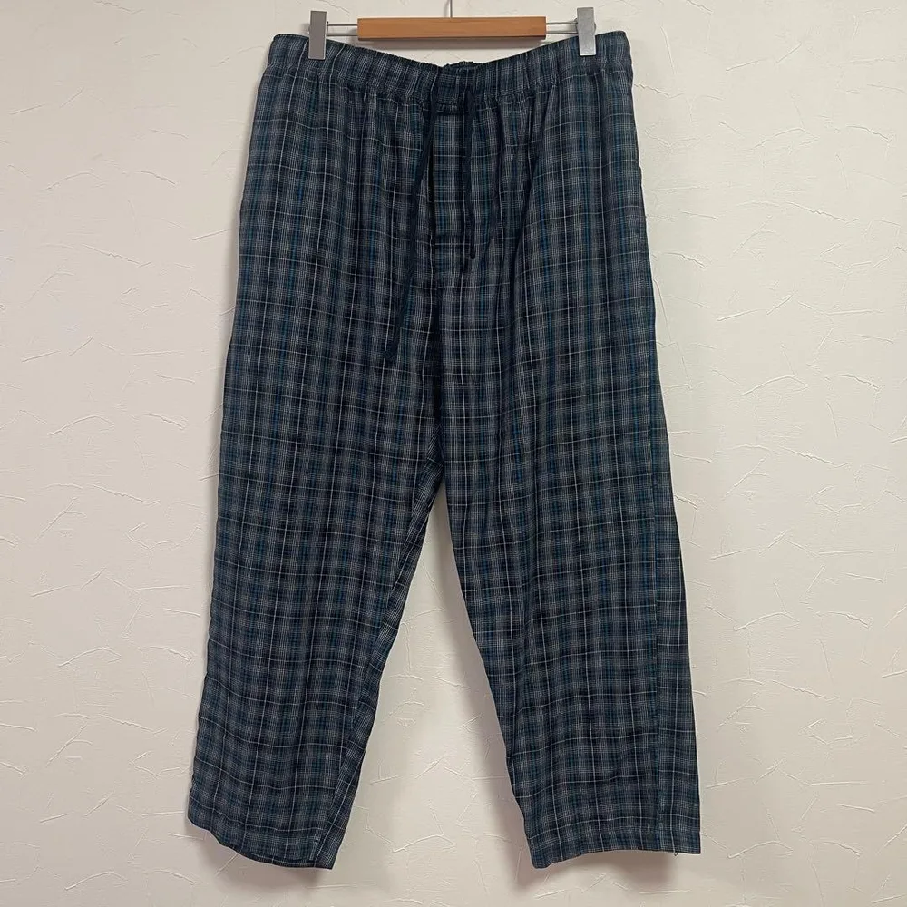 アイゾッド イージーパンツ ストレート チェック XL 黒 青白レーヨン部屋着