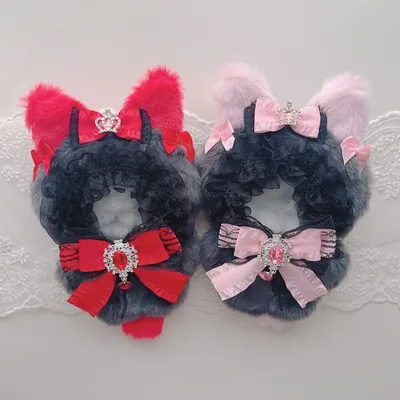 c.18 ぬい服 12cm ちびぐるみ 着ぐるみ 赤 ピンク 黒メイドねこセット