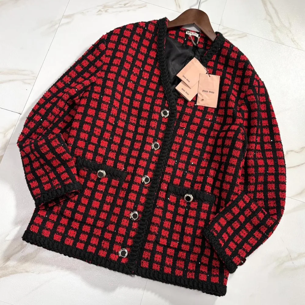 未使用 miumiu ミュウミュウ ツイード ノーカラー ジャケット メンズ