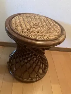 レトロ 螺旋状 ラタン スツール 藤 丸椅子