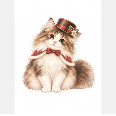クリスマスのお洒落なノルウェージャンフォレストキャットさん*オリジナルイラスト