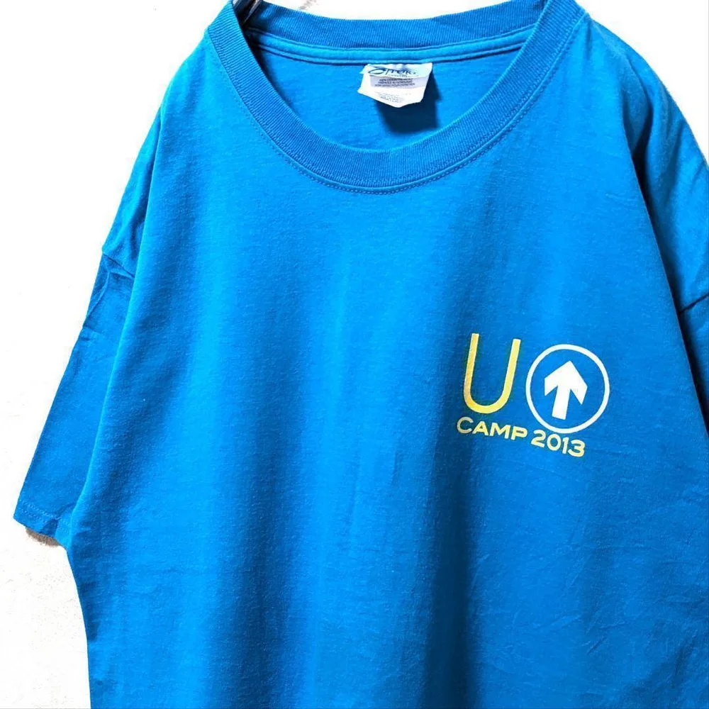 ポートアンドカンパニー U↑キャンプ ロゴ Tシャツ ブルー青L古着