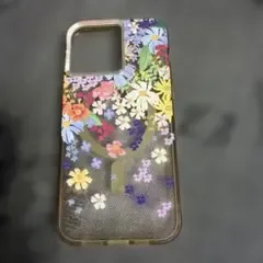 iPhone15proMax用ケース 花柄 ラメ入り クリアケース