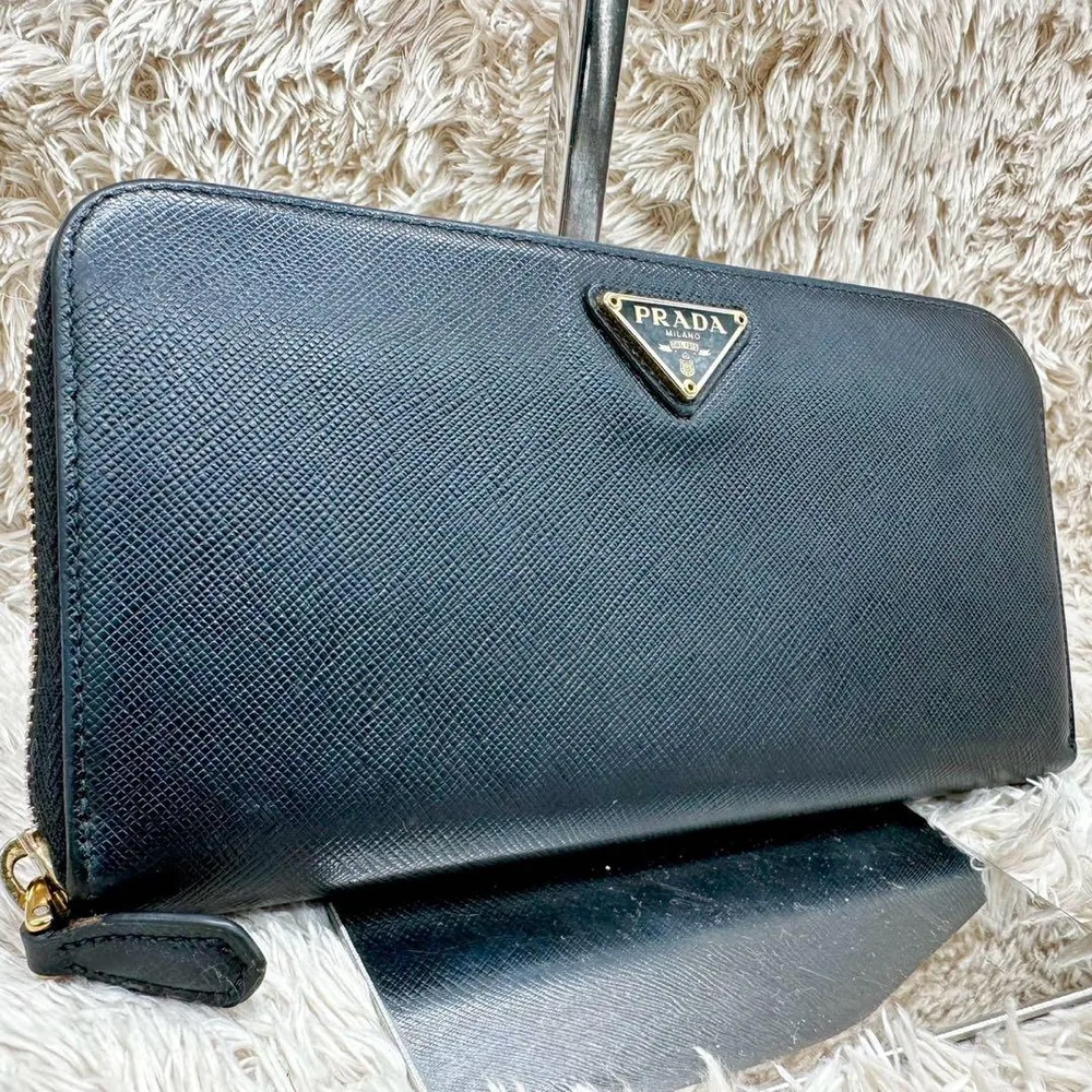 【美品】PRADA 長財布 三角ロゴ サフィアーノレザー ブラック