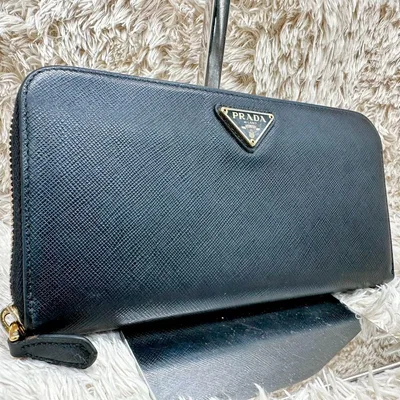 【美品】PRADA 長財布 三角ロゴ サフィアーノレザー ブラック