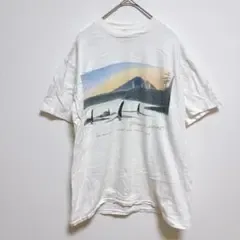 オニータ 半袖 丸首 クルーネック 風景画 L 白 綿 旅行 海 リラックス
