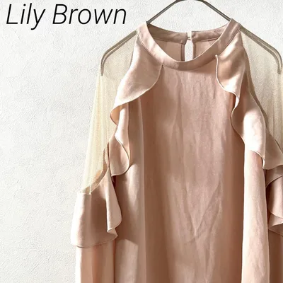 Lily Brown チュール切り替えフリルトップス ブラウス 長袖 透け感