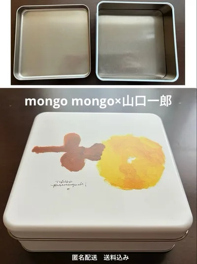 未使用【mongo mongo】山口一郎デザインフラワー缶【空き缶】お菓子缶
