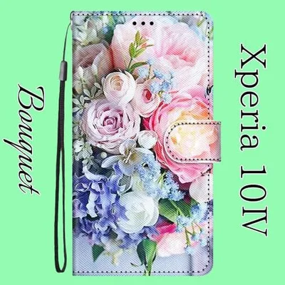 Xperia 10 IV 専用 手帳型ケース 花柄 ストラップ付