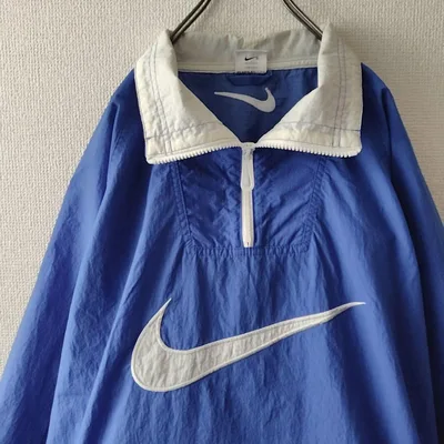 希少☆90s ナイキ 刺繍 センターロゴ ハーフジップ ナイロンジャケット