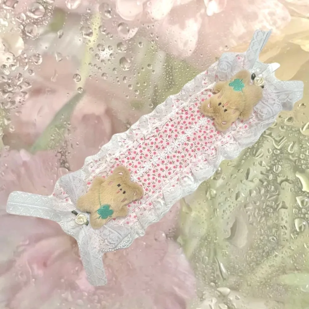 クローバーくまちゃんとお花畑のヘッドドレス ハンドメイド 森ガール
