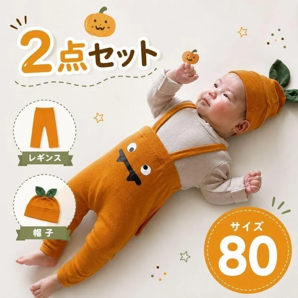 ハロウィン かぼちゃ ベビー コスチューム 2点セット 帽子 レギンス 80