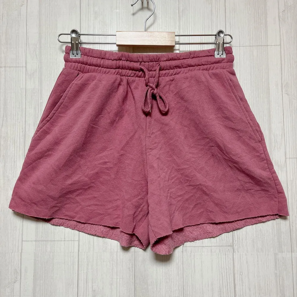 レディース ショートパンツ 裾カットオフ 無地 M 桃 綿 ルームウェア