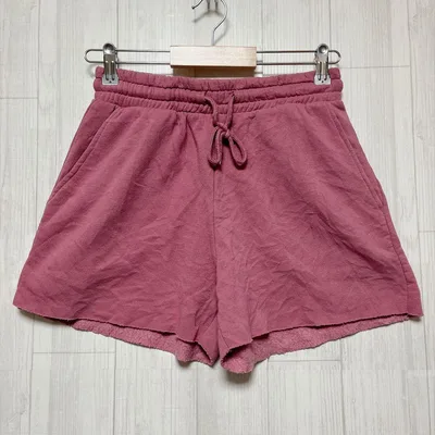 レディース ショートパンツ 裾カットオフ 無地 M 桃 綿 ルームウェア