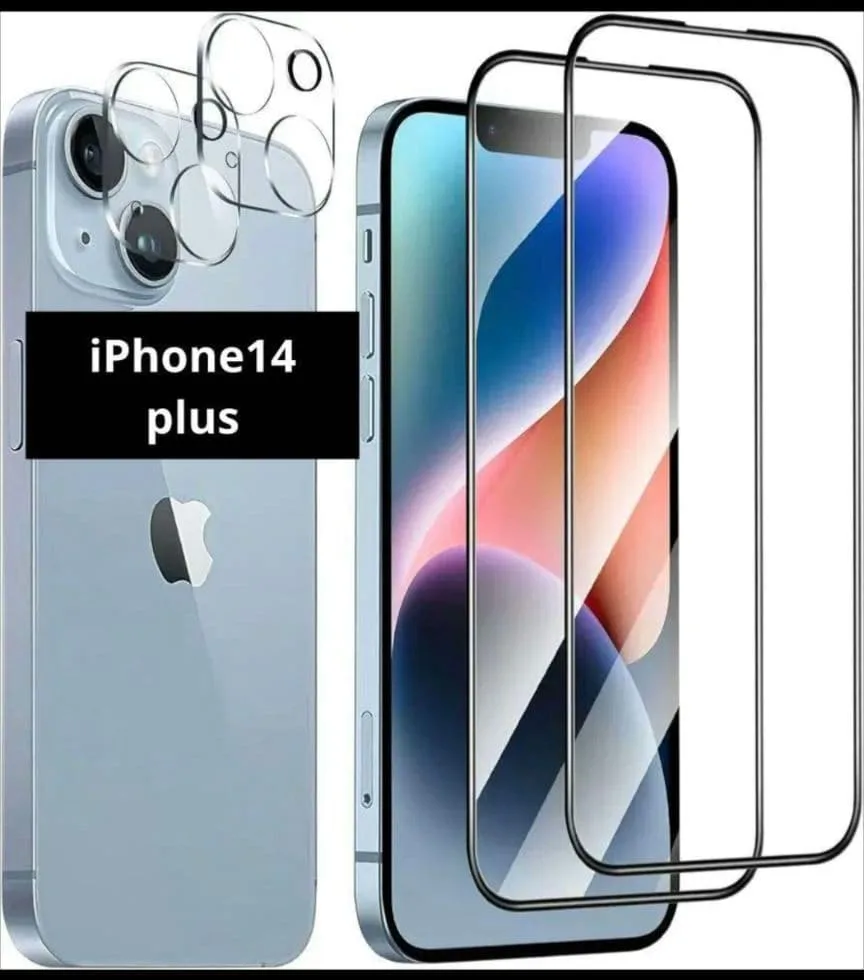 iPhone14plusフィルム+カメラフィルム 全面保護+端欠け防止黒枠