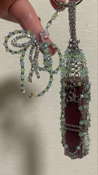 ハンドメイド リップケース ガラスビーズ チェーンメイル