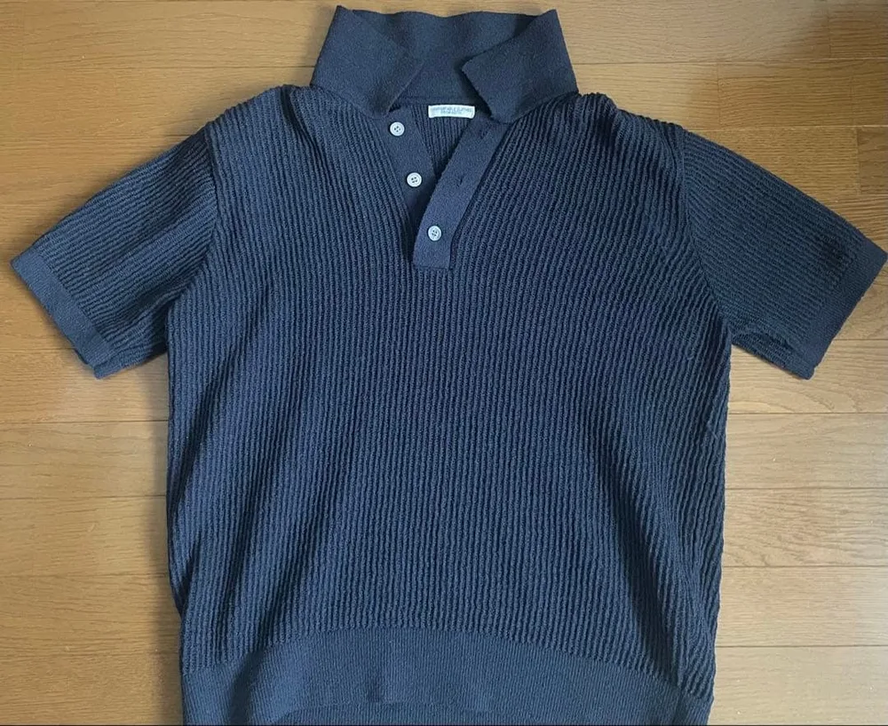 ASTIN ネイビー 半袖リブニットポロシャツ