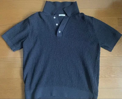 ASTIN ネイビー 半袖リブニットポロシャツ